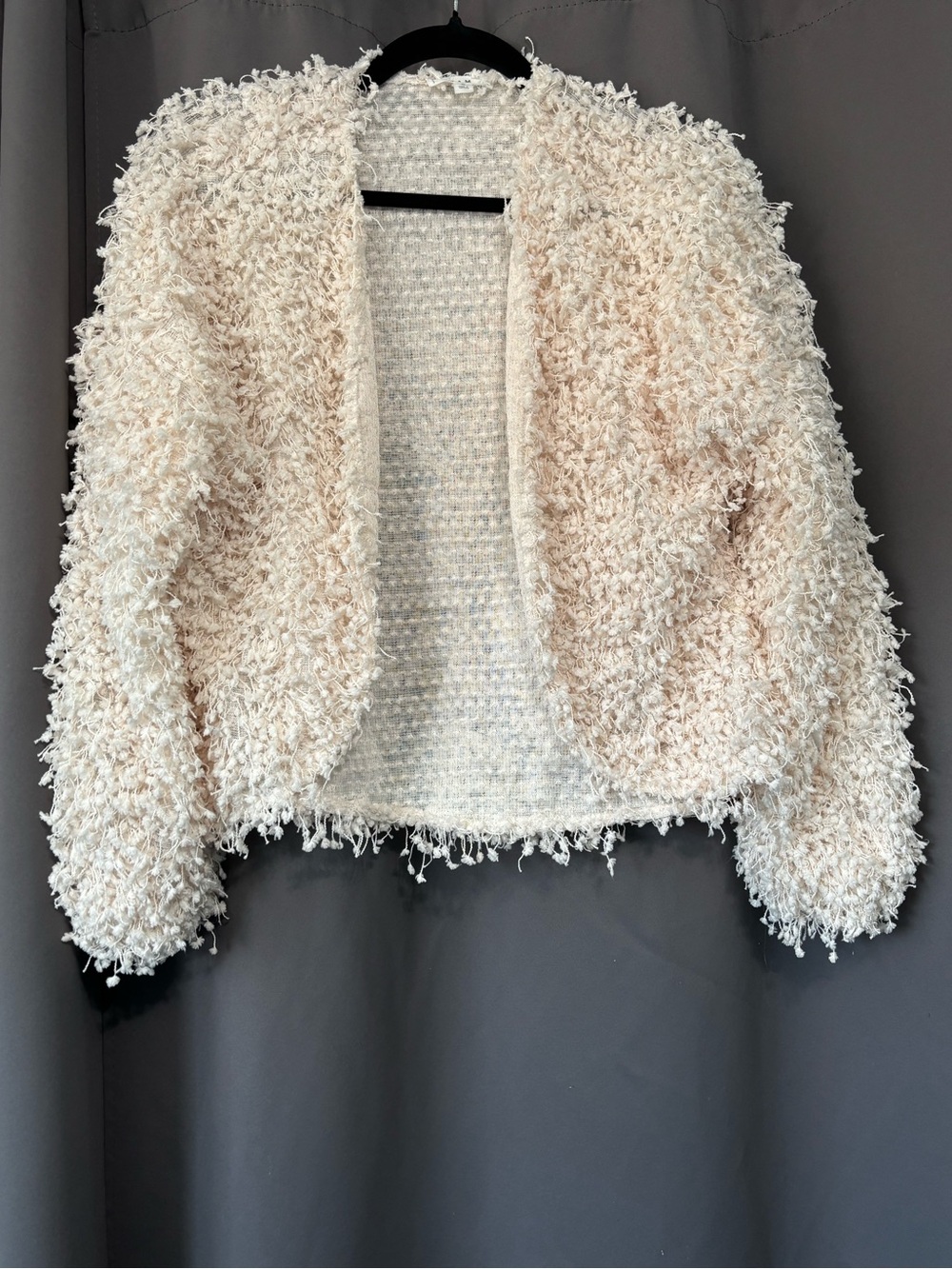 Cozy Cream Textured Open-Front Teddy Jacket